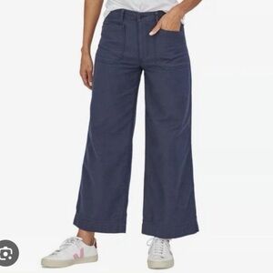 Patagonia Cotton Slub-Woven Work Pants in Stone Blue, Wide Leg Crop, Size 10